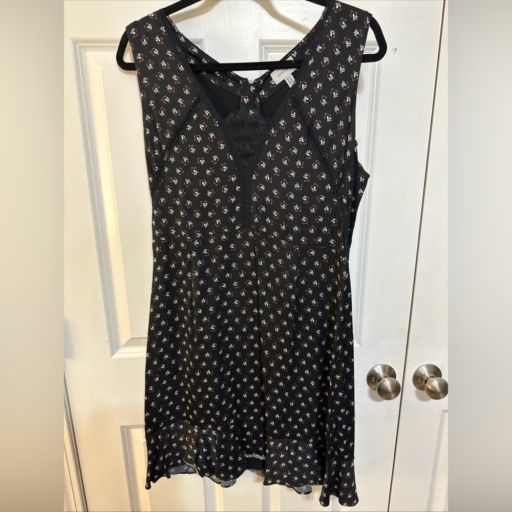 Jigsaw Black Dress with White and Brown Floral Design